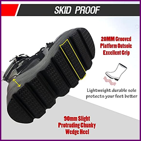 Holographic Platform Combat Boots, Wedge Heel, Lace Up Ankle Boots - Picture 4 of 6